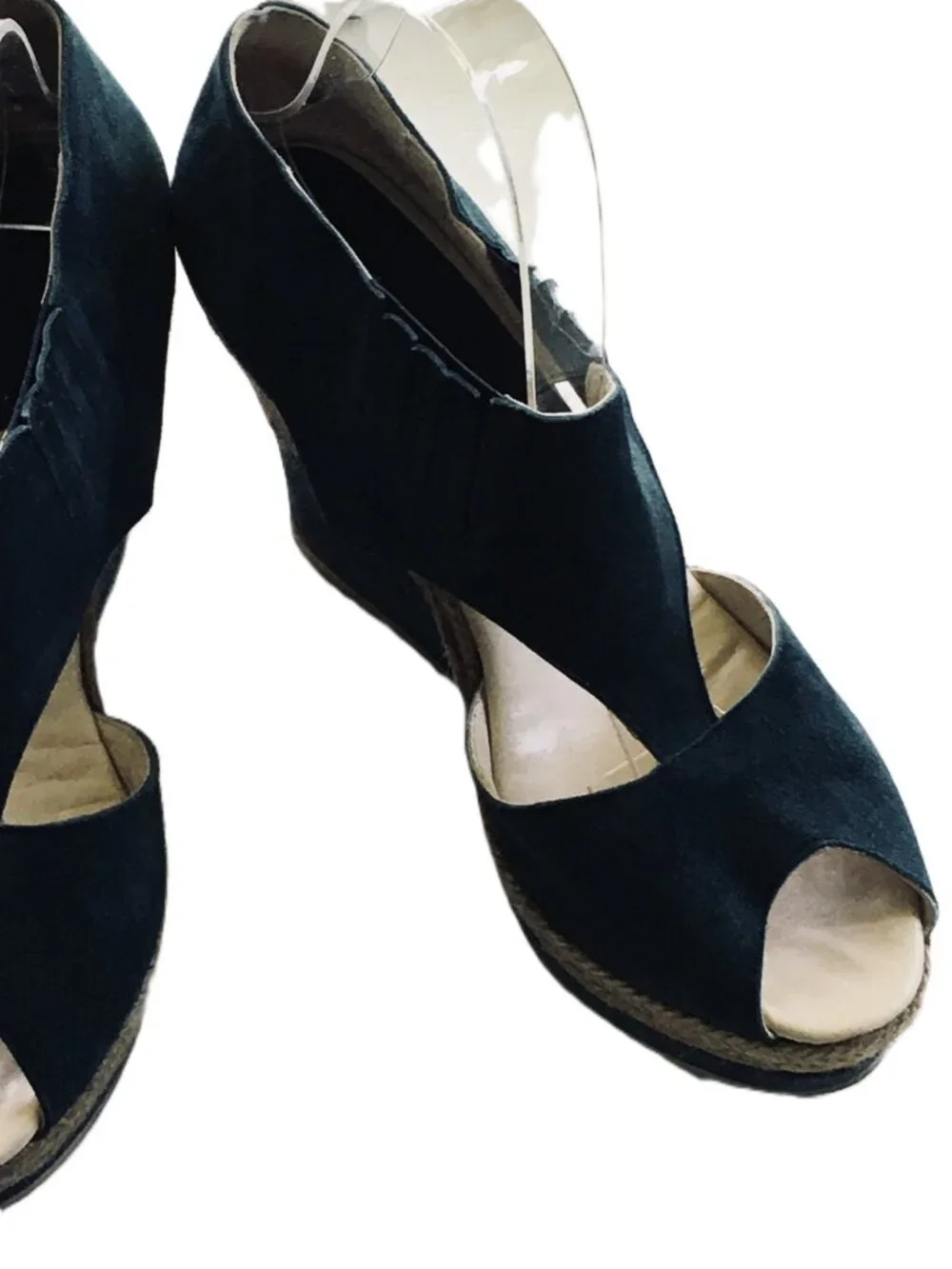 Anthropologie x Maypol Cutout Leather Espadrille Wedge Sandals Teal Size 10